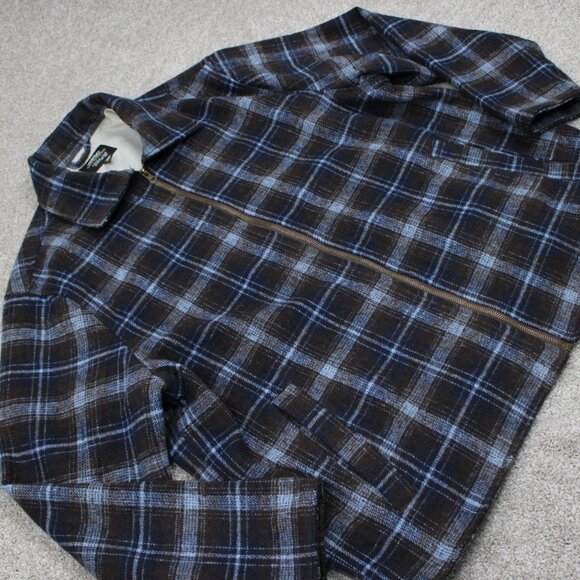 WeSC Flannel Shirt Jacket Mens 2XL Womens 3XL Blue/Brown Plaid Lined L/S Button - Picture 6 of 13